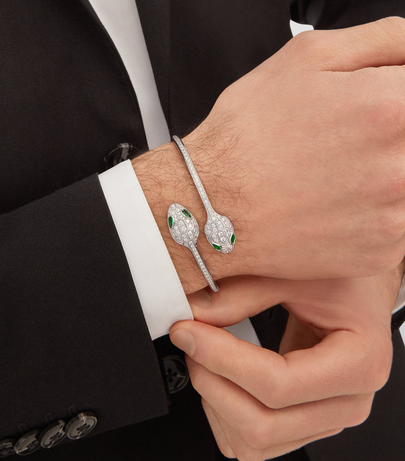 Bvlgari Serpenti bangle white gold diamond emerald, imported from the UK