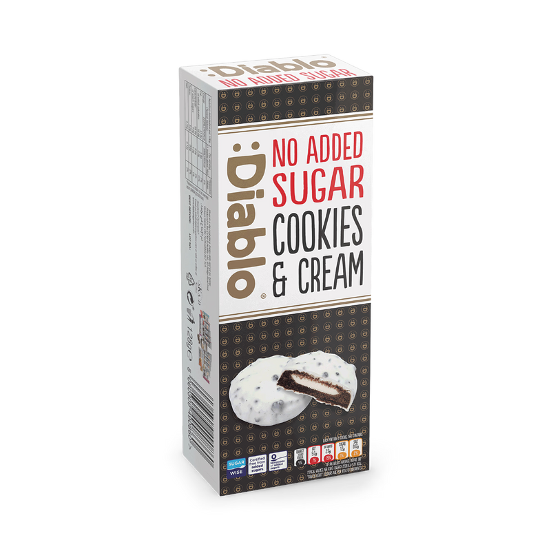Diablo no added sugar cookies and cream white chocolate 128g, British product
