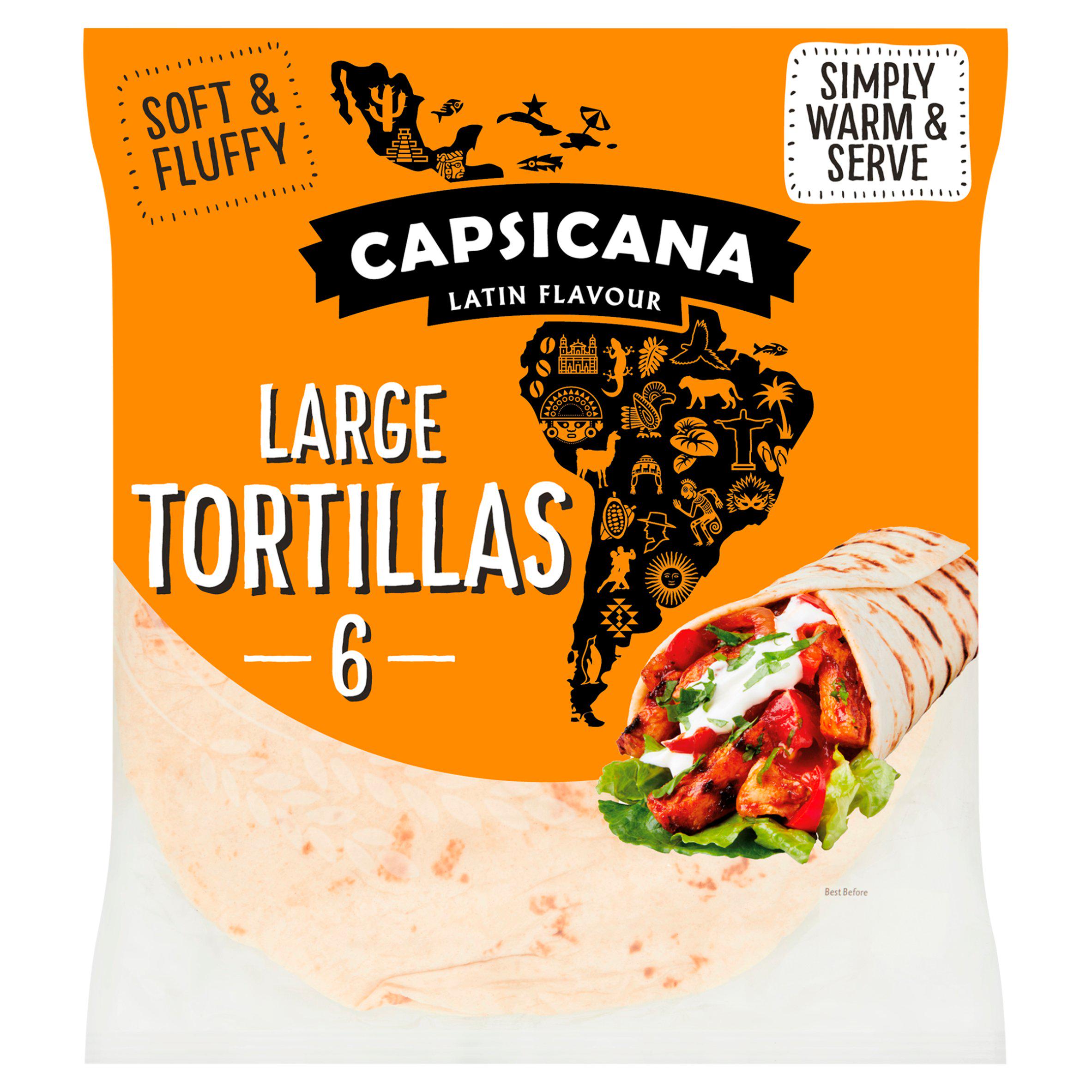 Capsicana Large Tortillas Wheat Flour Wraps x6 390g GOODS Sainsburys   