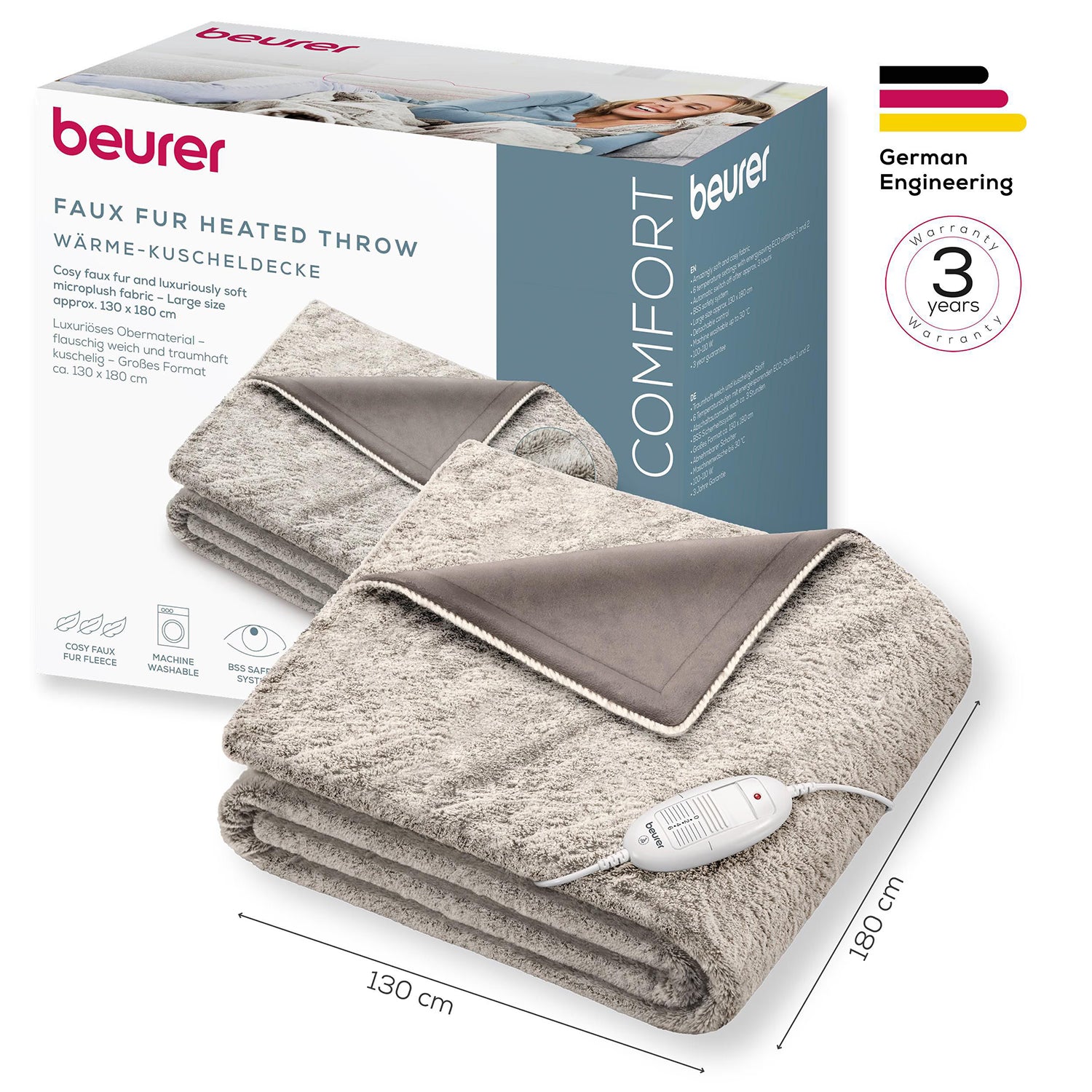 Beurer fluffy heated snuggie throw beige (British brand)