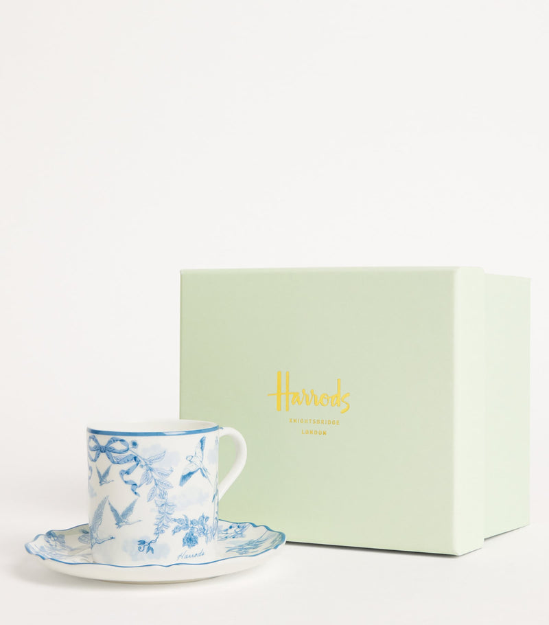 Harrods fine bone china Toile espresso cup and saucer, UK version