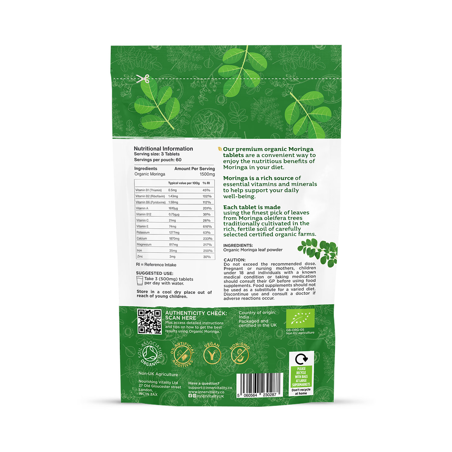 Inner Vitality organic moringa tablets 180 count - British product