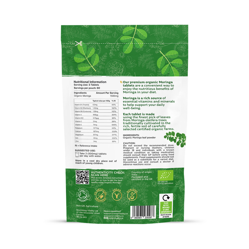 Inner Vitality organic moringa tablets 180 count - British product