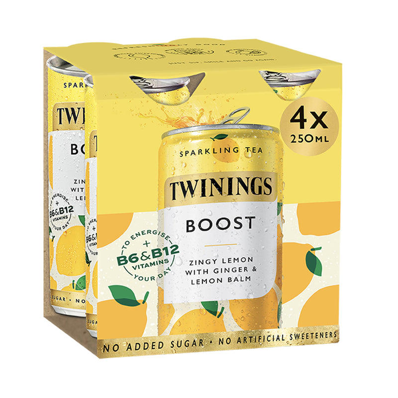 Twinings Sparkling Tea Lemon Ginger 4x250ml, imported from the UK