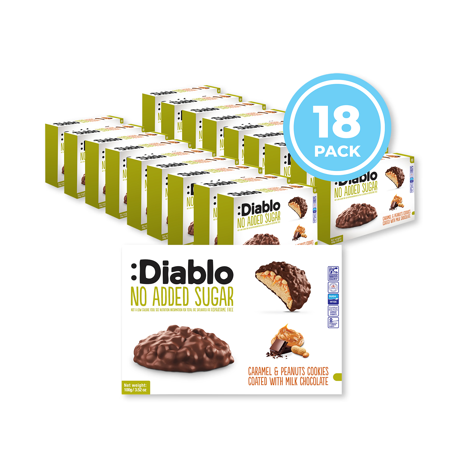 Diablo no added sugar cookies with caramel peanut 100g - British product