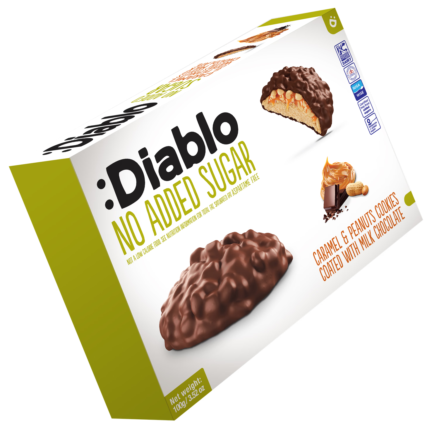 Diablo no added sugar cookies with caramel peanut 100g - British product