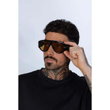 SVNX oversized rounded sunglasses black frames tea lenses (British brand)