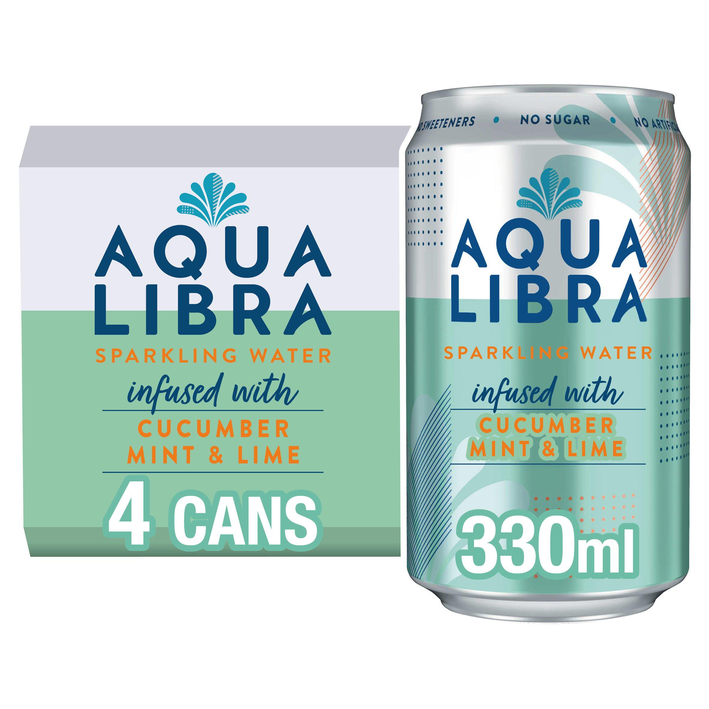 Aqua Libra Sparkling Water Infused with Cucumber Mint & Lime 4x330ml Adult soft drinks Sainsburys   