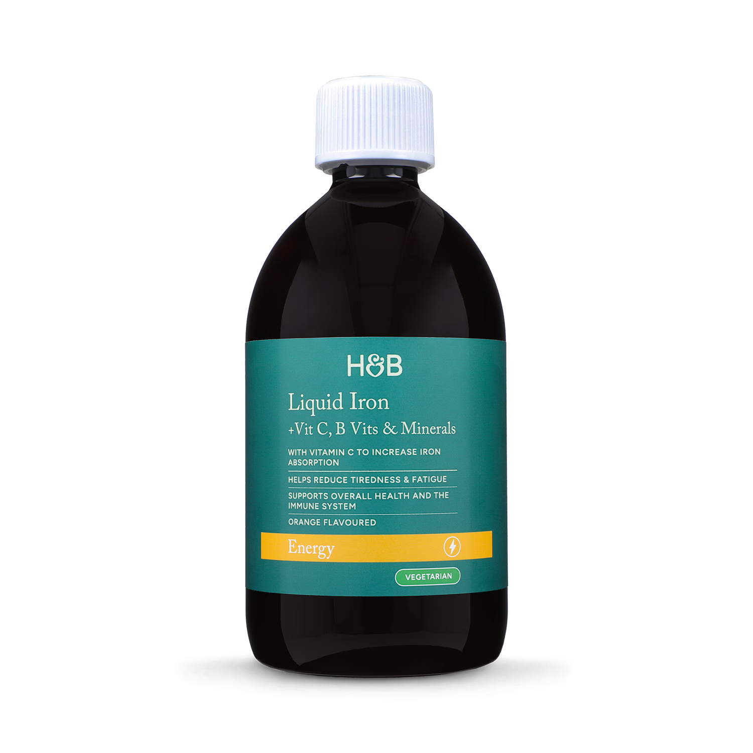 Holland & Barrett liquid iron supplement orange flavour 500ml, UK version