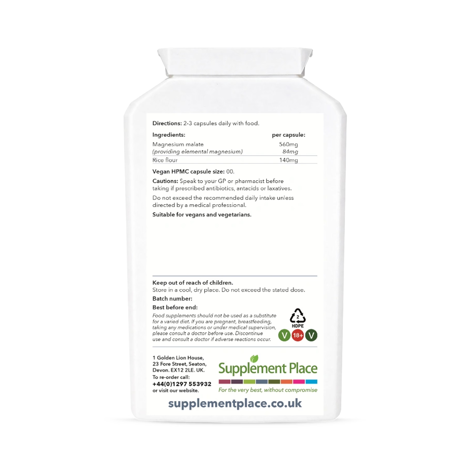 Supplement Place magnesium malate 560mg 120 capsules (British brand)