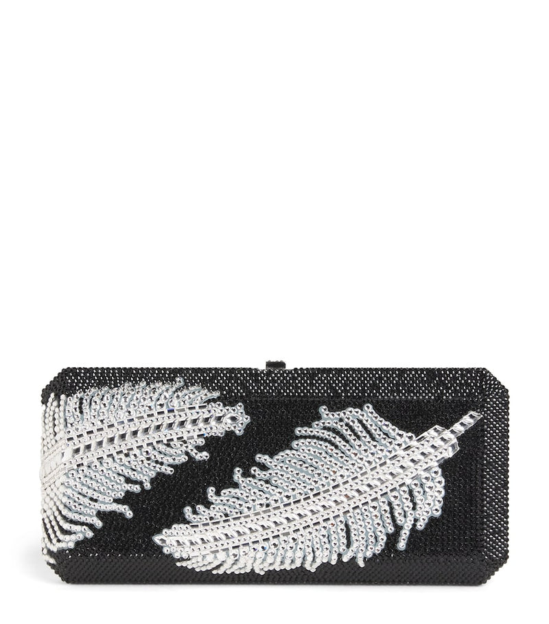 Judith Leiber crystal feather clutch bag with chain strap (British brand)