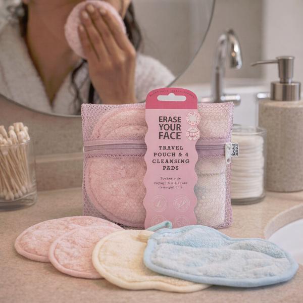 Erase Your Face makeup remover cloths and pads travel pouch set, imported from the UK