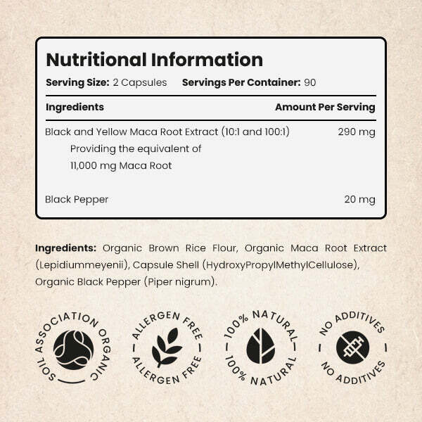 VitaBright high strength organic maca root capsules 180 count (British brand)