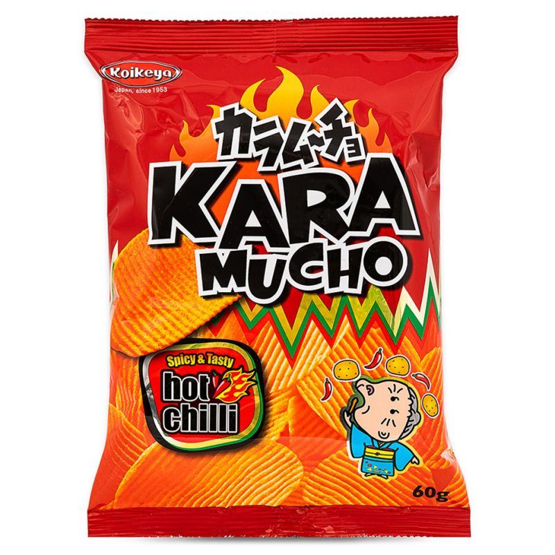 Koikeya hot chilli ridge cut potato crisps, UK version