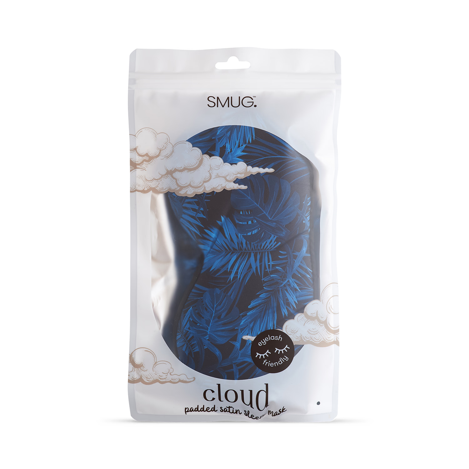 Smug Cloud padded satin sleep mask Palm Noir (British brand)