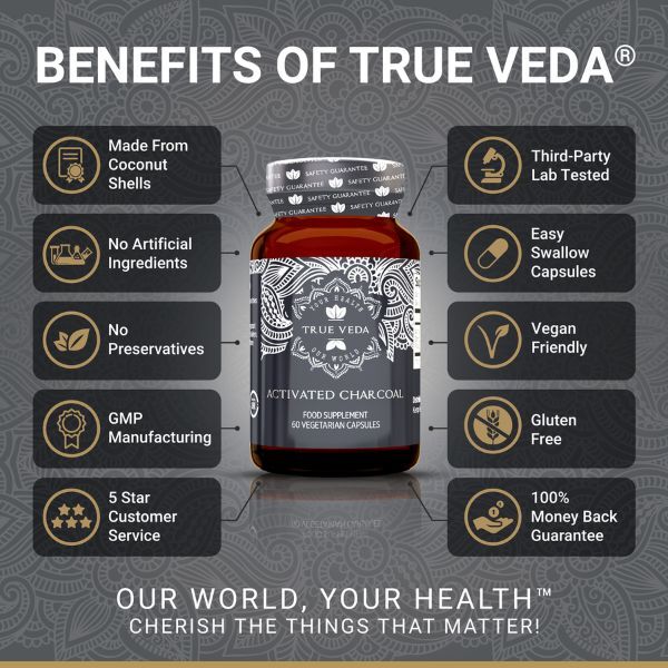True Veda activated charcoal capsules 60 count (British brand)
