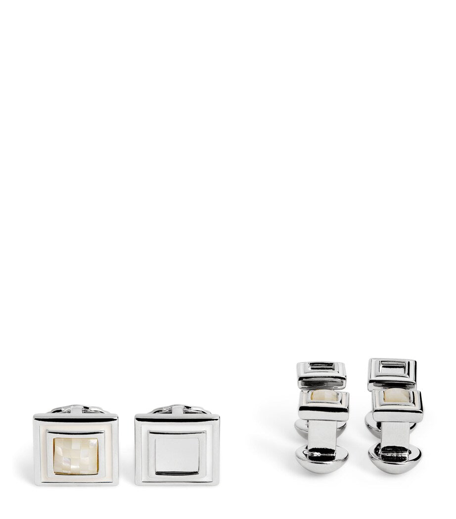 Tateossian Thompson Mother-Of-Pearl Mosaic Cufflinks and Studs Set
