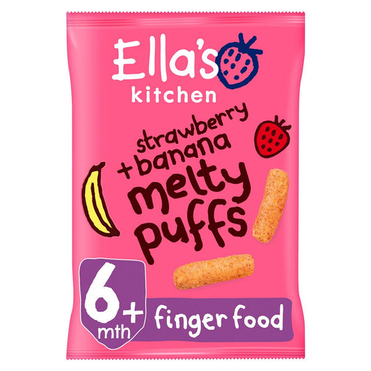 Ella's Kitchen Organic Strawberry and Banana Melty Puffs Baby Snack 6+ Months 20g snacks & rusks Boots   