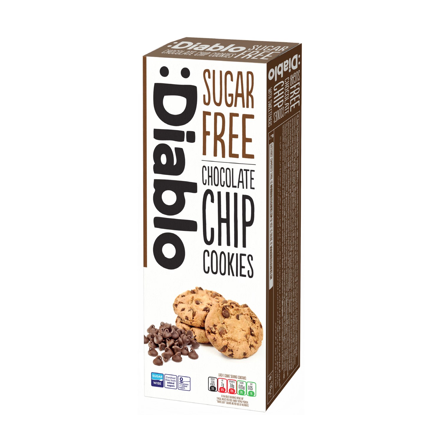 Diablo sugar free chocolate chip cookies pack of 12 130g - British product
