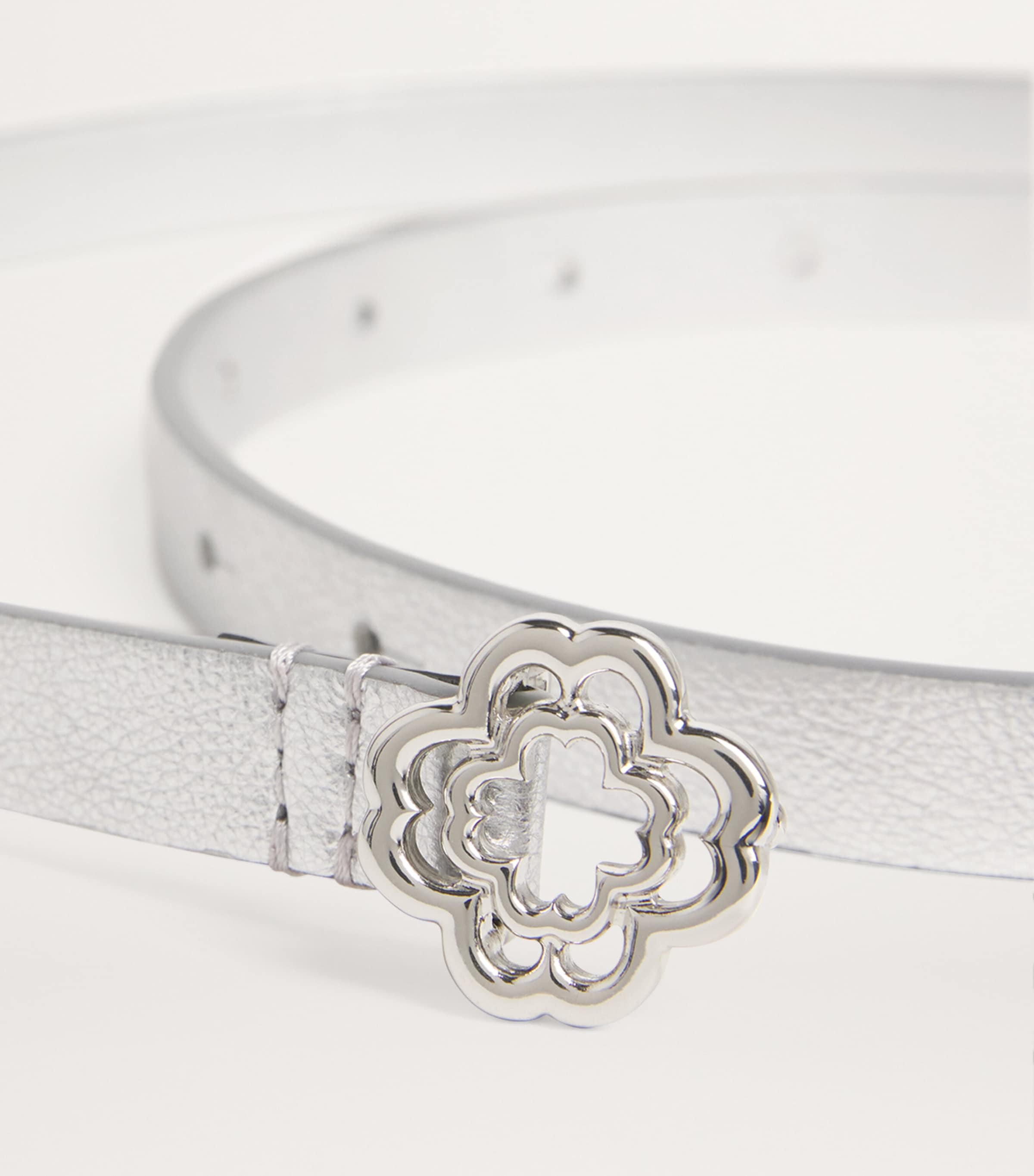 Maje metallic leather belt with clover buckle - British product