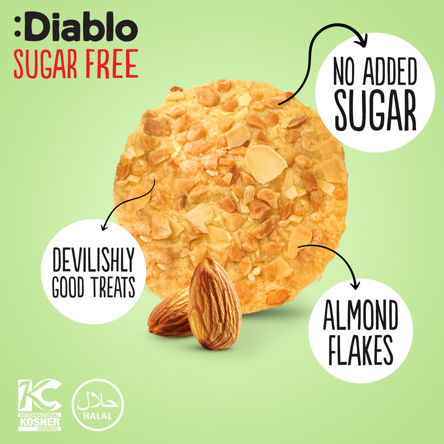Diablo almond cookies no added sugar 145g, imported from the UK
