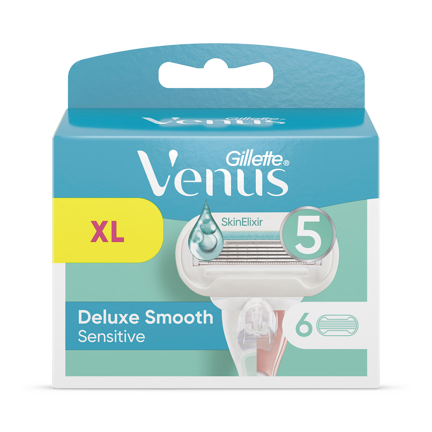 Gillette Venus Deluxe Smooth Sensitive razor blade refills pack of 6, UK version