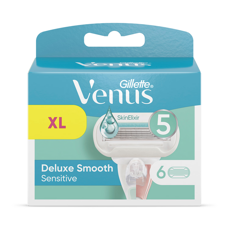 Gillette Venus Deluxe Smooth Sensitive razor blade refills pack of 6, UK version