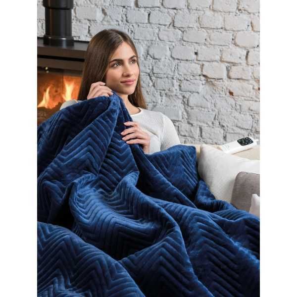 Dreamland Intelliheat Luxury Herringbone Heated Throw - Navy GOODS Superdrug   