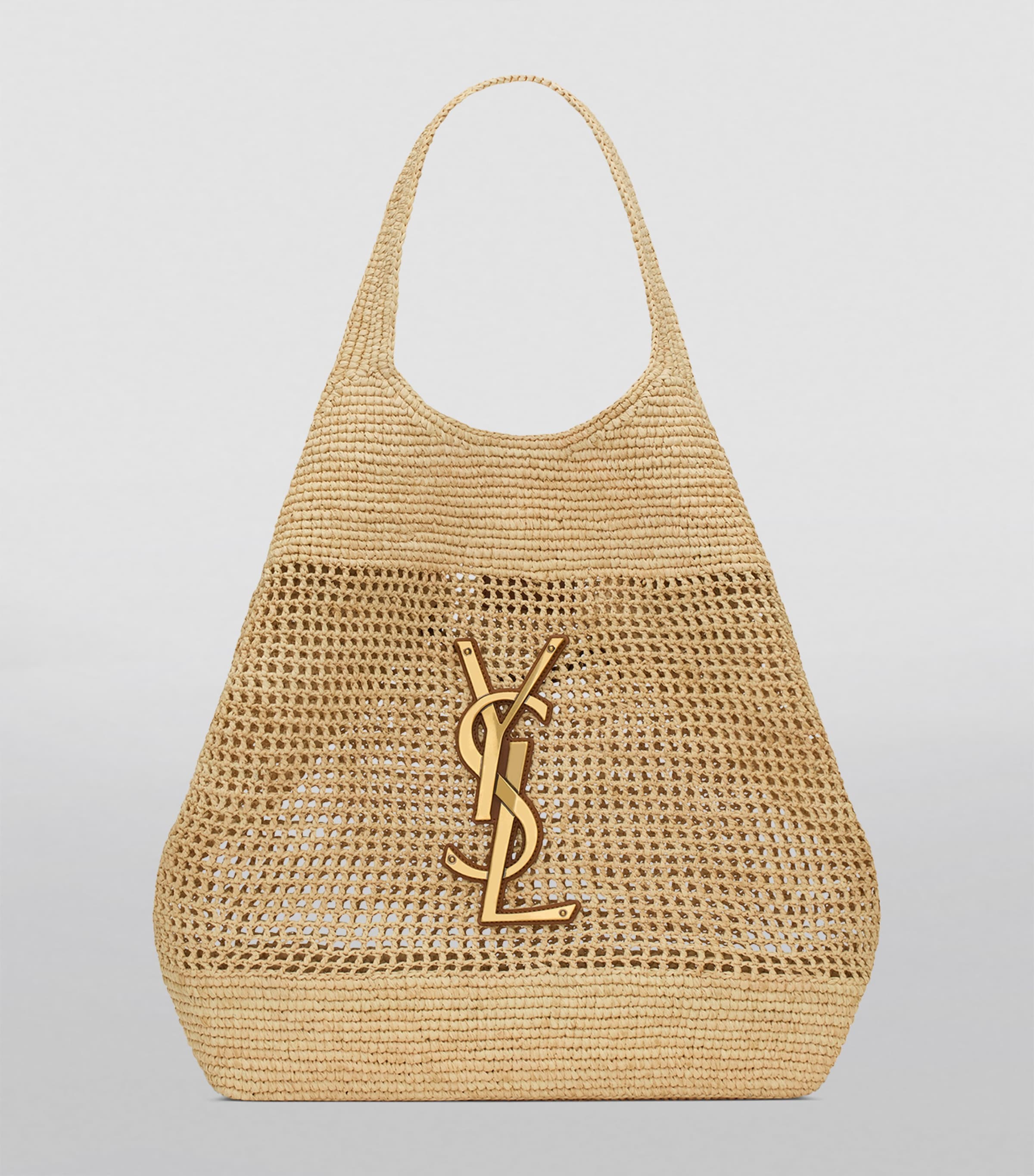 Saint Laurent Icare tote bag woven raffia gold-tone YSL emblem (British brand)