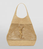 Saint Laurent Icare tote bag woven raffia gold-tone YSL emblem (British brand)