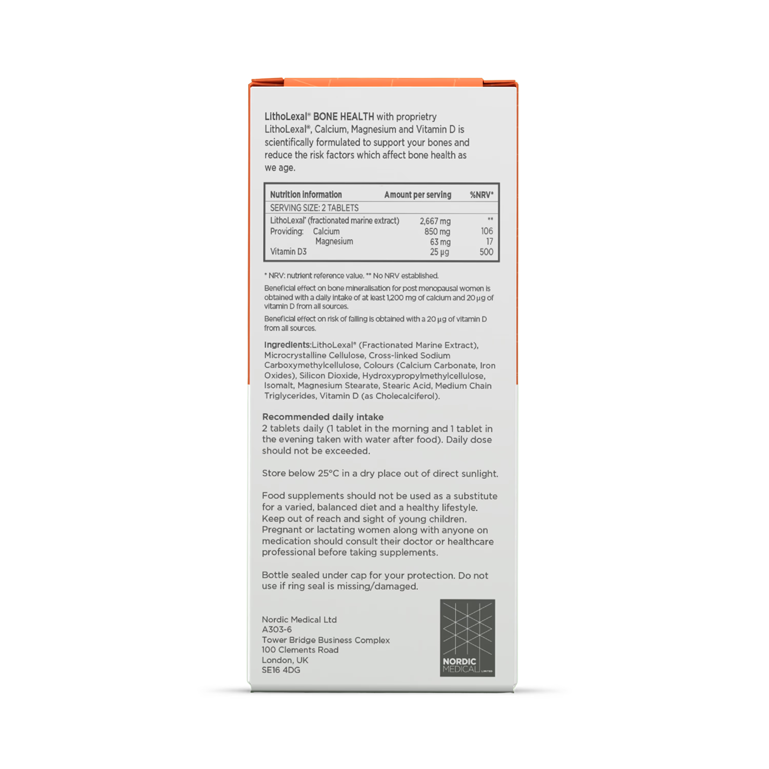 LithoLexal Bone Health supplement bottle, UK version
