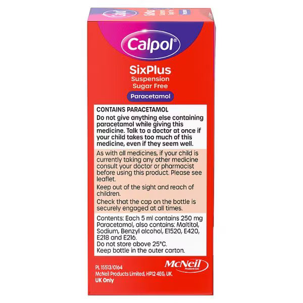 Calpol SixPlus Strawberry Suspension Sugar Free 80ml - British product