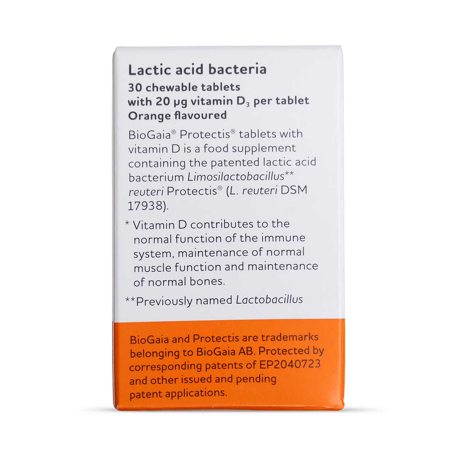 BioGaia Protectis D+ probiotic tablets with Vitamin D3, imported from the UK