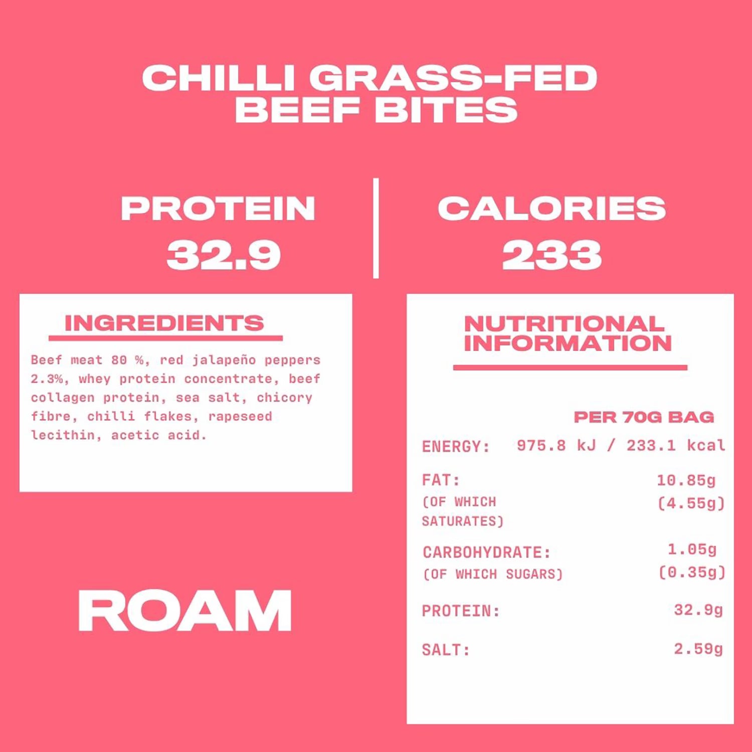 ROAM Jalapeno Chilli beef bites 6x70g, imported from the UK