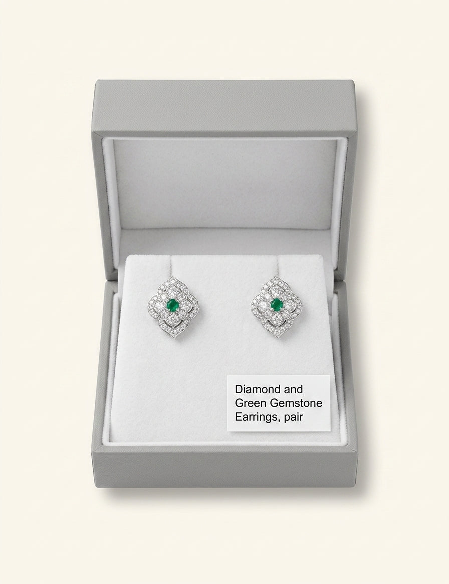 Cartier Panthère diamond, onyx and emerald earrings, imported from the UK