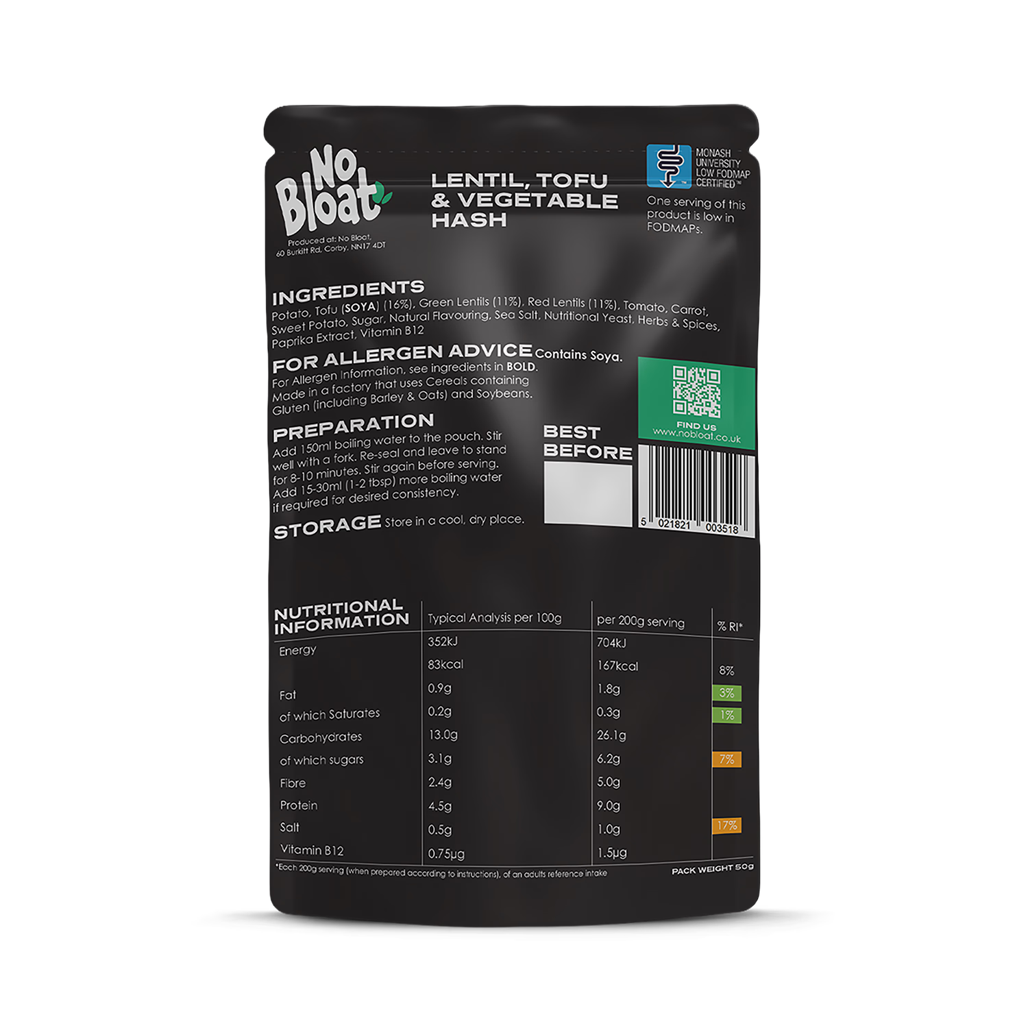 No Bloat lentil tofu vegetable hash 4-pack, UK version