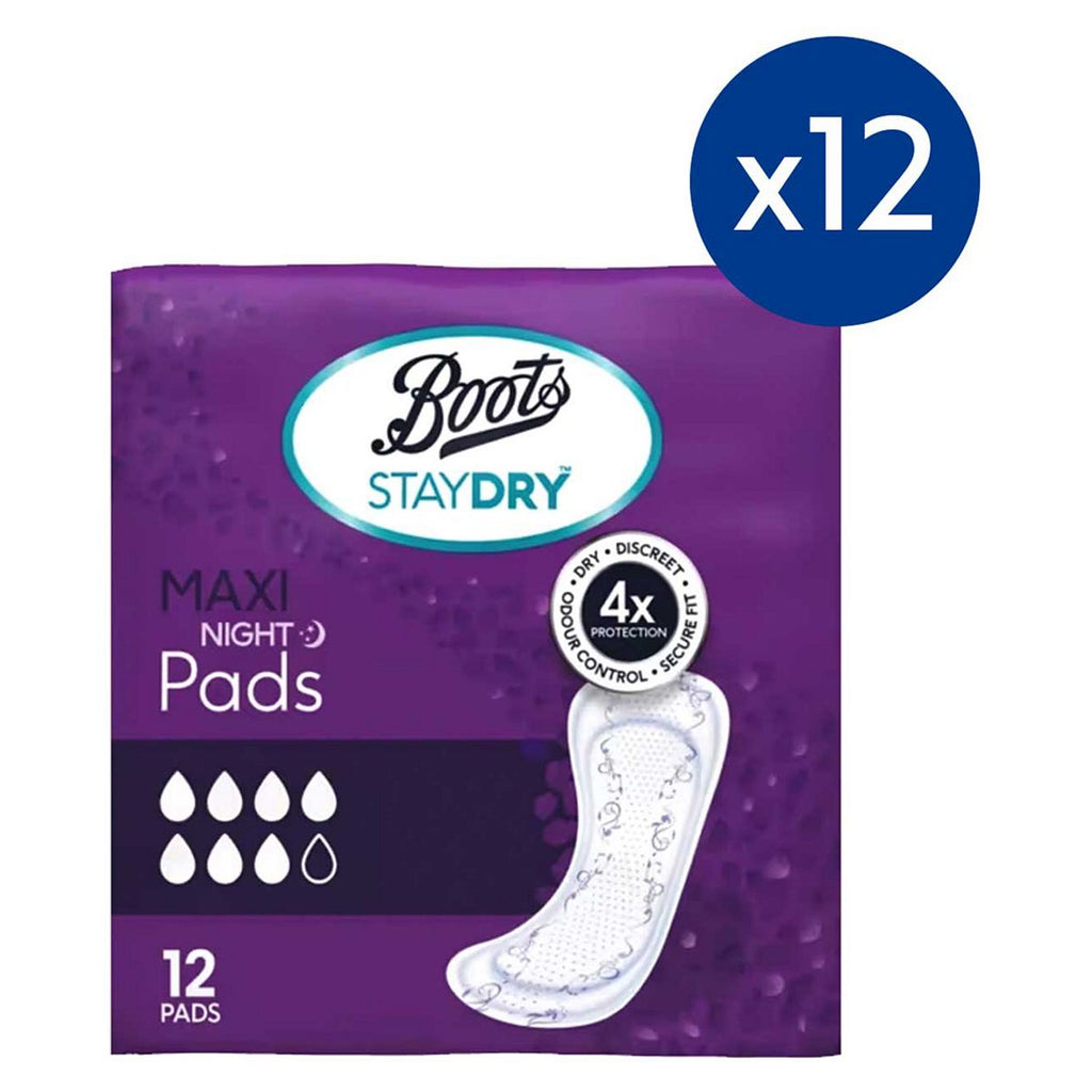 Staydry Maxi Night Pads for Moderate to Heavy Incontinence 12 Pack Bundle – 144 Liners