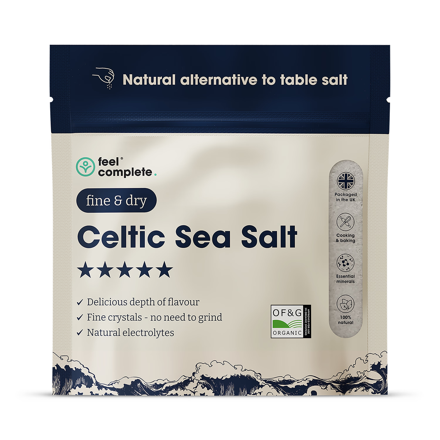 Feel Complete Celtic sea salt fine & dry 200g, imported from the UK