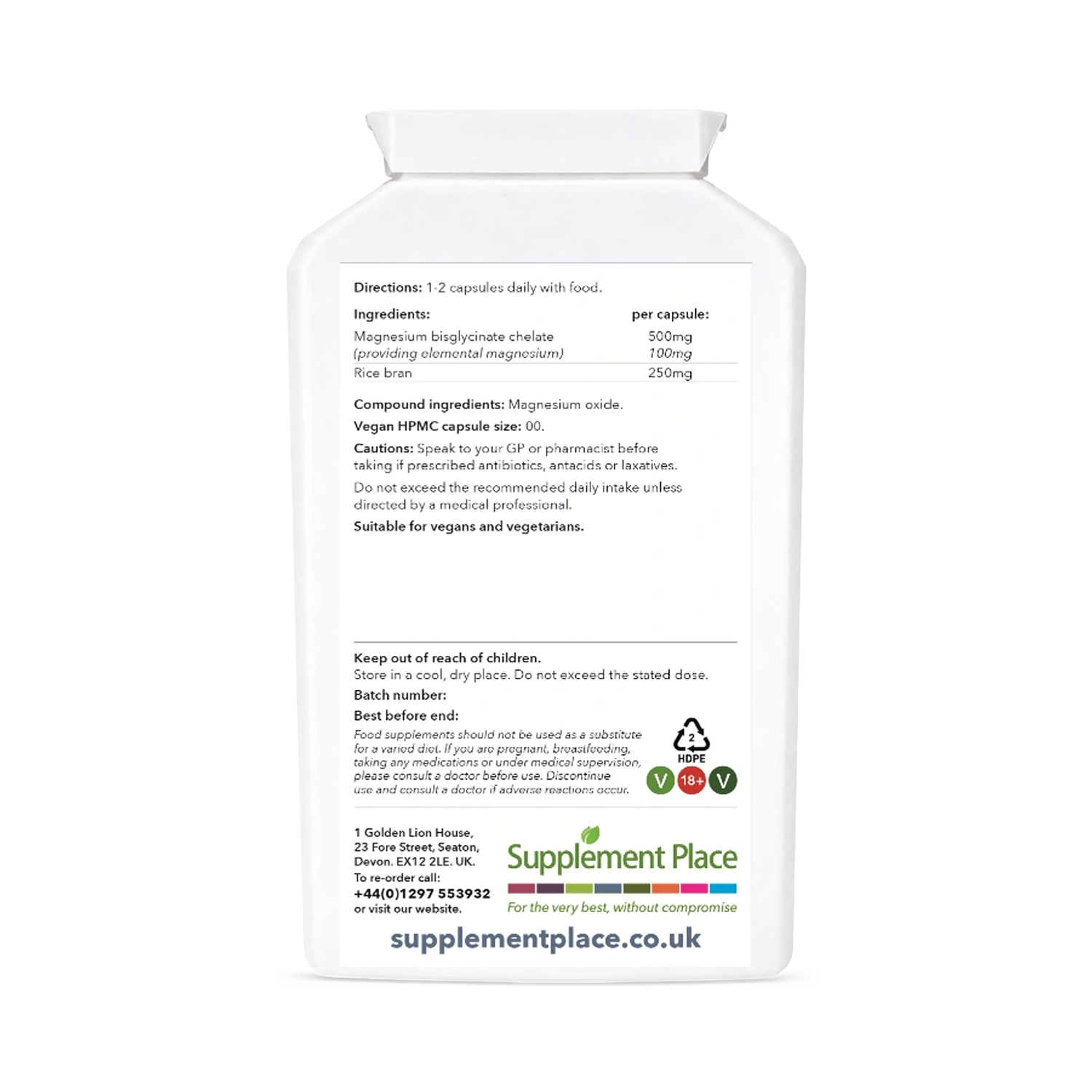 Supplement Place magnesium bisglycinate supplement 500mg 240 capsules, imported from the UK