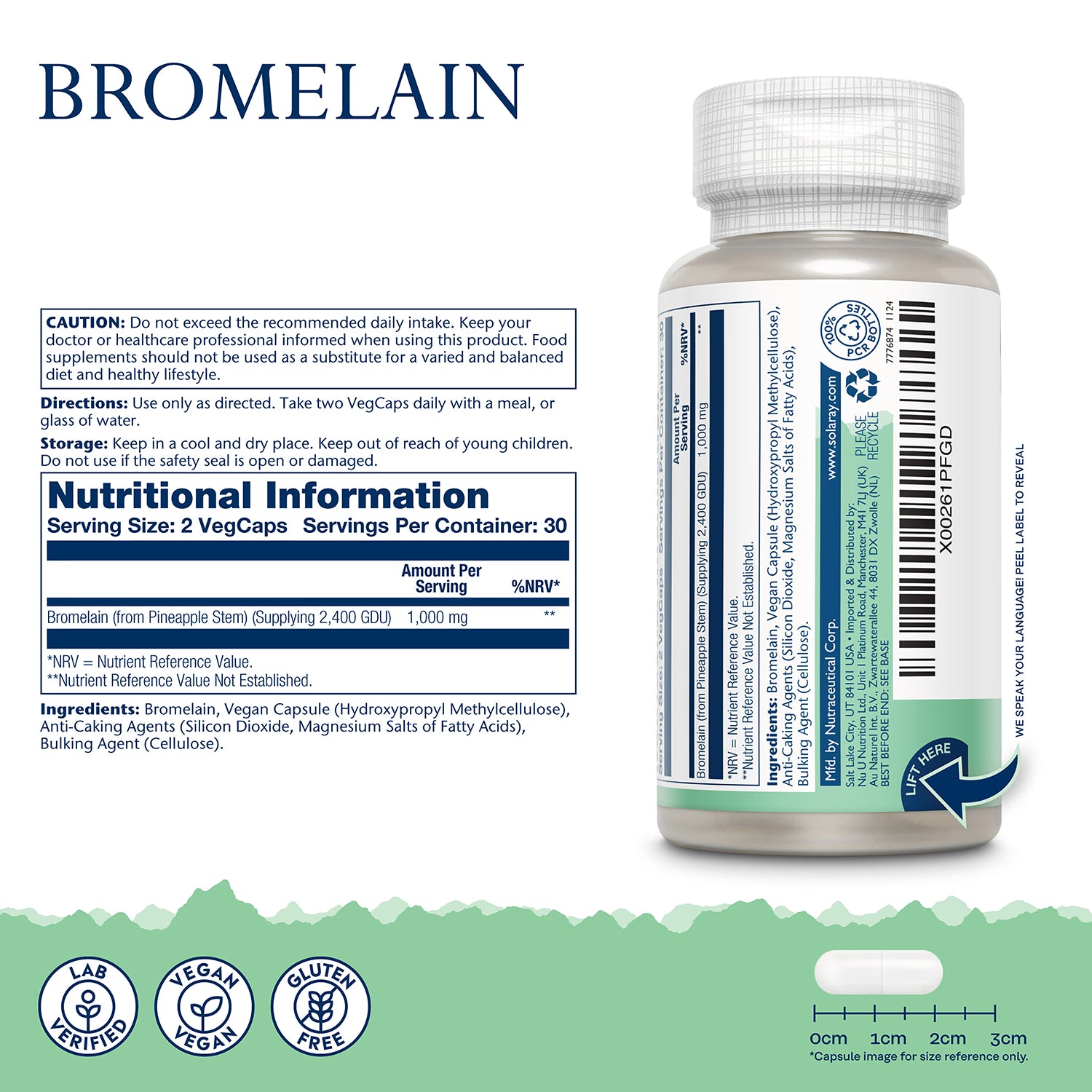 Solaray Bromelain 1000mg supplement 60 capsules - British product