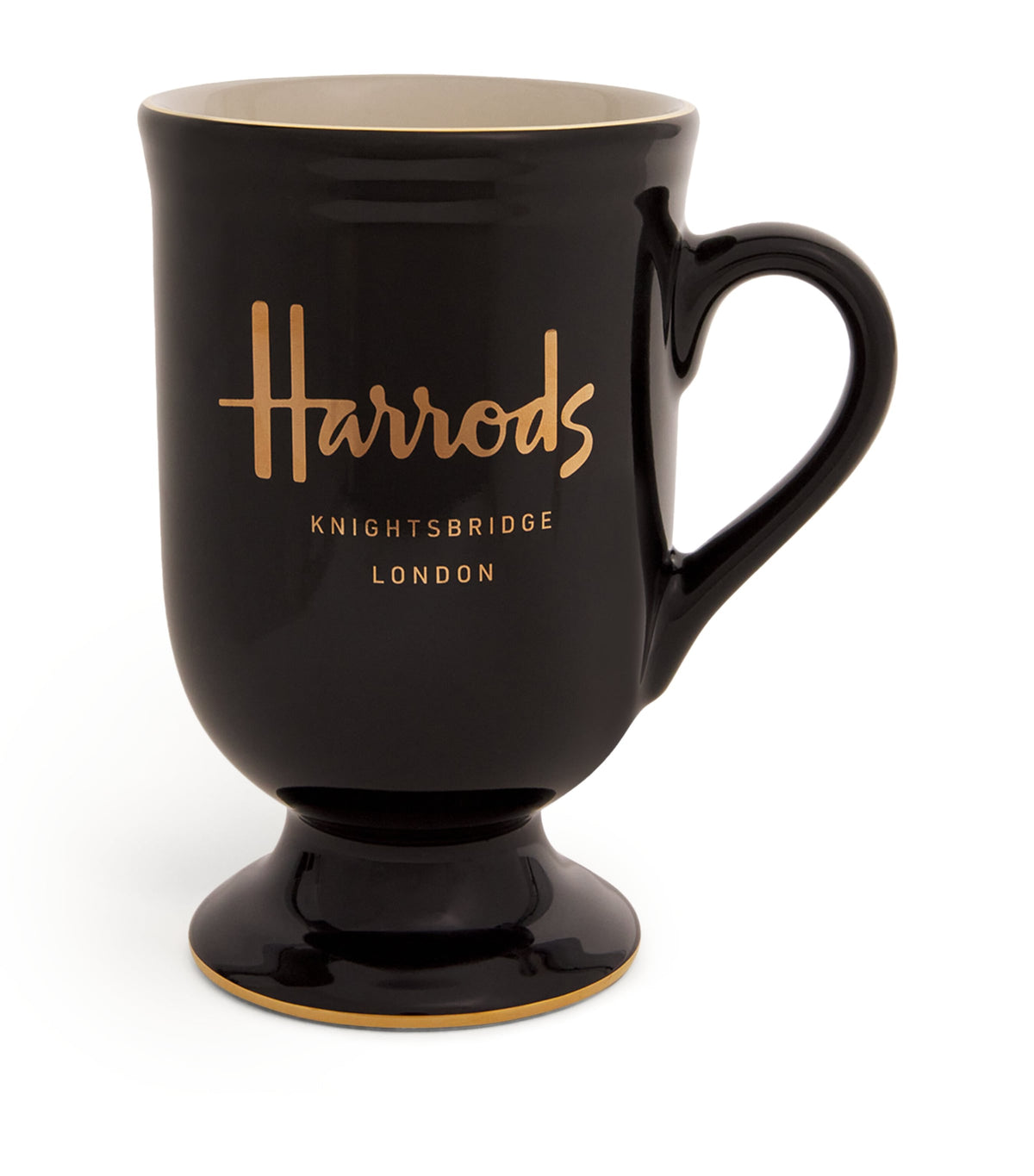 Harrods pedestal mug with gold-trimmed base and logo, 284ml capacity - British product