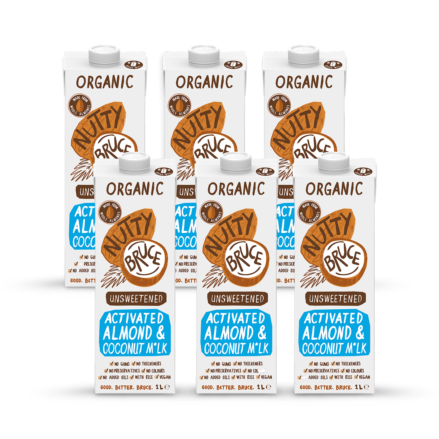 Nutty Bruce Almond Coconut Milk 6 x 1L, imported from the UK