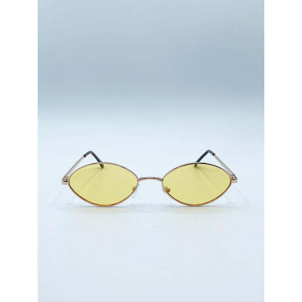 SVNX oval sunglasses with orange lenses and gold frame, imported from the UK