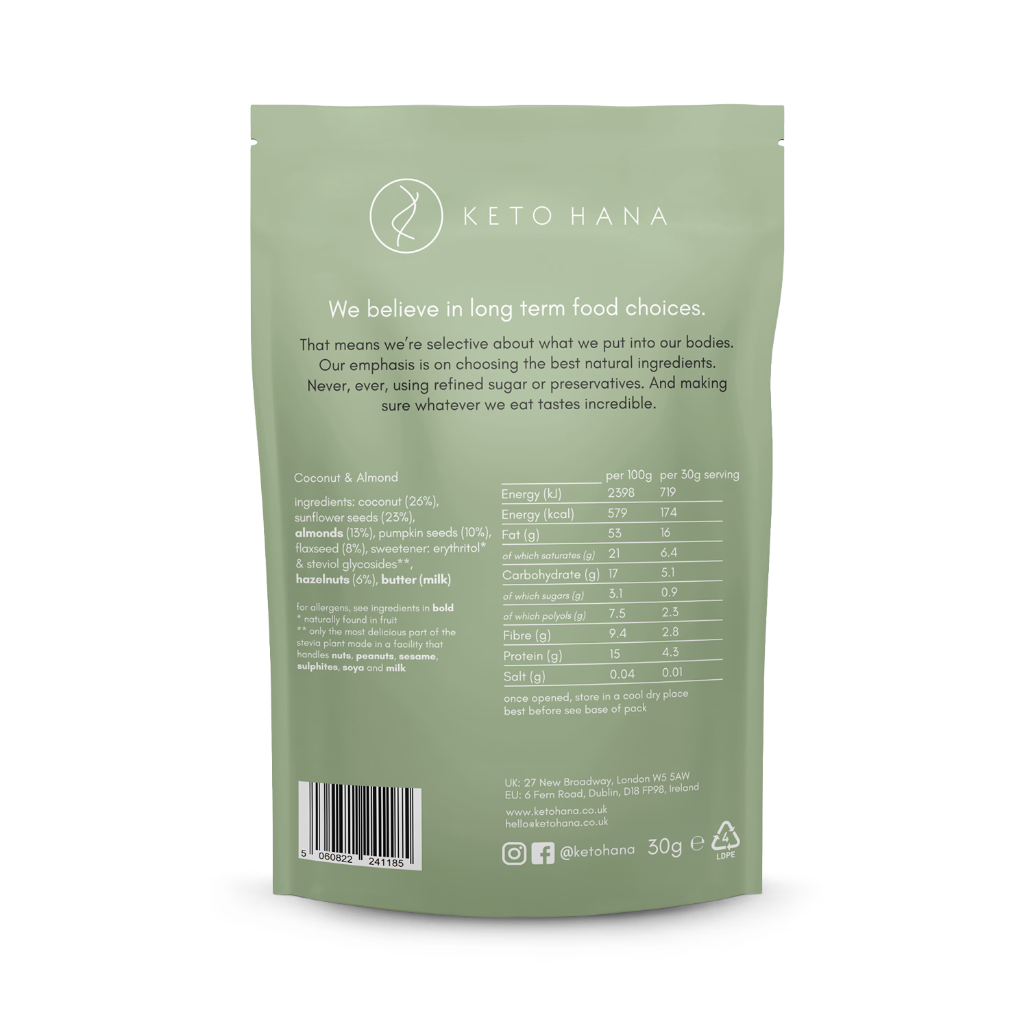 Keto Hana coconut almond butter granola 300g - British product