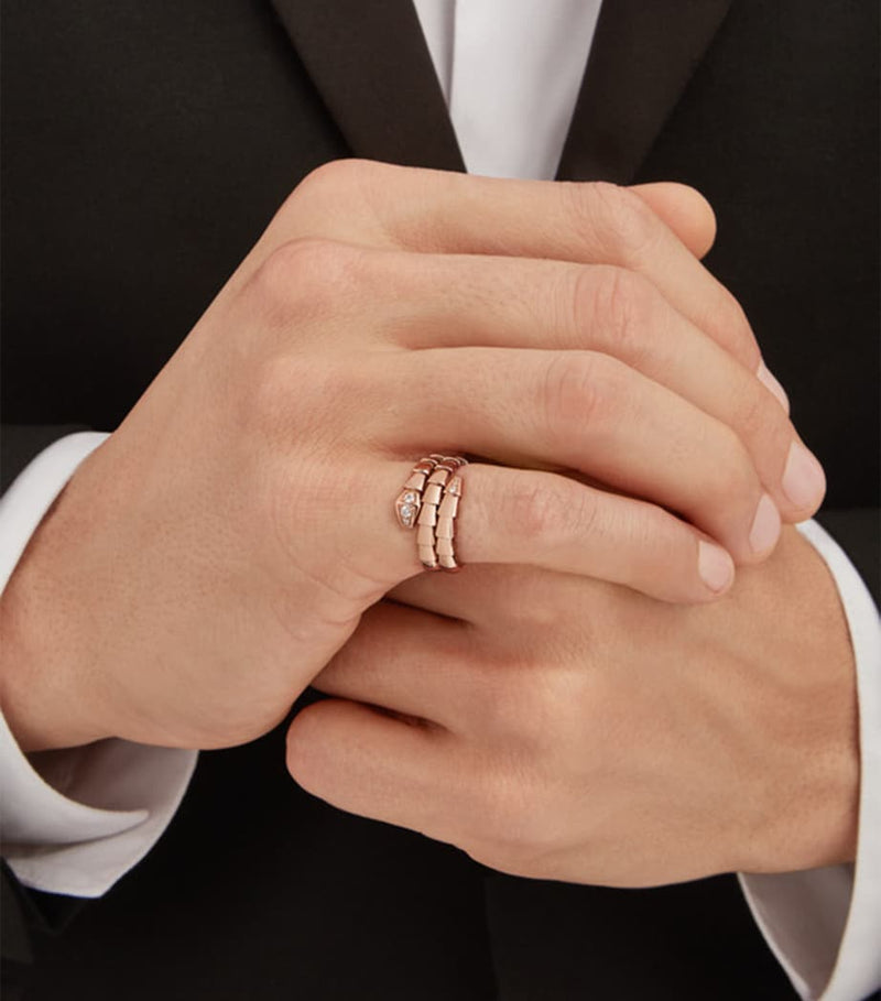 Bvlgari Serpenti Viper ring in rose gold with pavé diamonds (British brand)