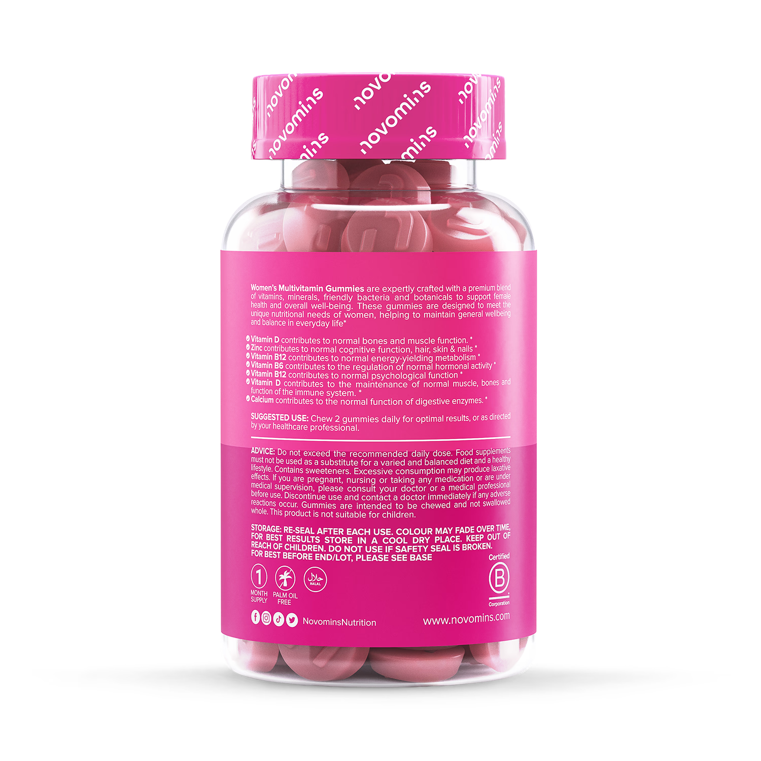 Novomins women's multivitamin gummies blackberry 60, imported from the UK