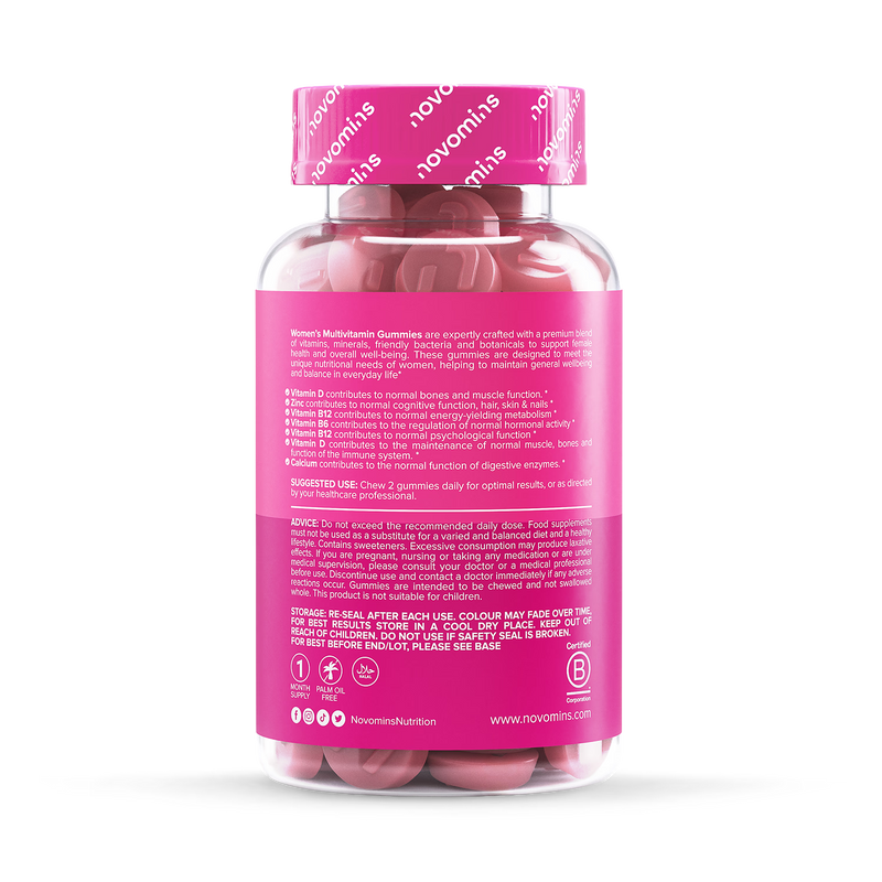 Novomins women's multivitamin gummies blackberry 60, imported from the UK
