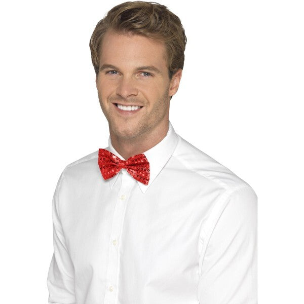 Smiffys sequin bow tie red, imported from the UK