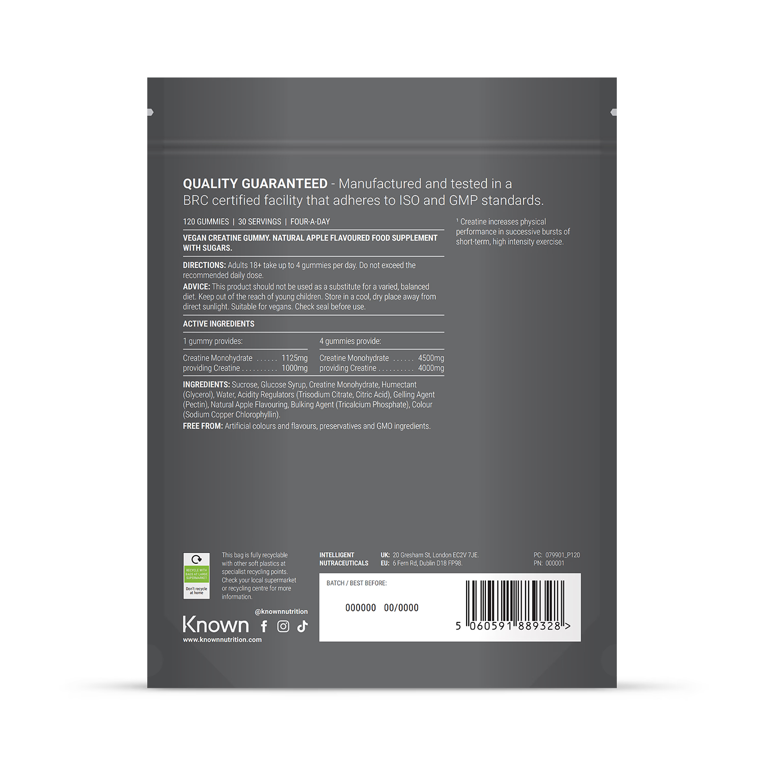 Known Creatine Gummies Sour Apple Flavour 120 Gummies - British product