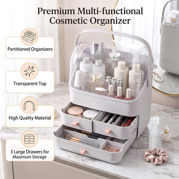 Livingandhome Makeup Organizer Transparent 3-Drawer 35.5cm H, UK version